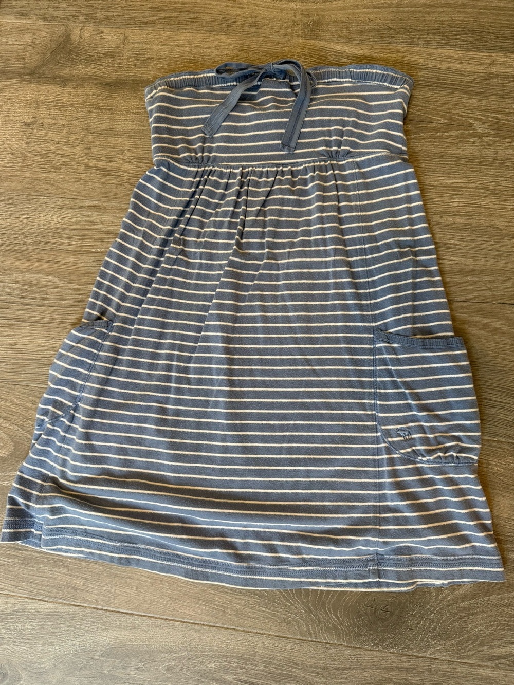 Blue & White Striped Strapless Summer Dress